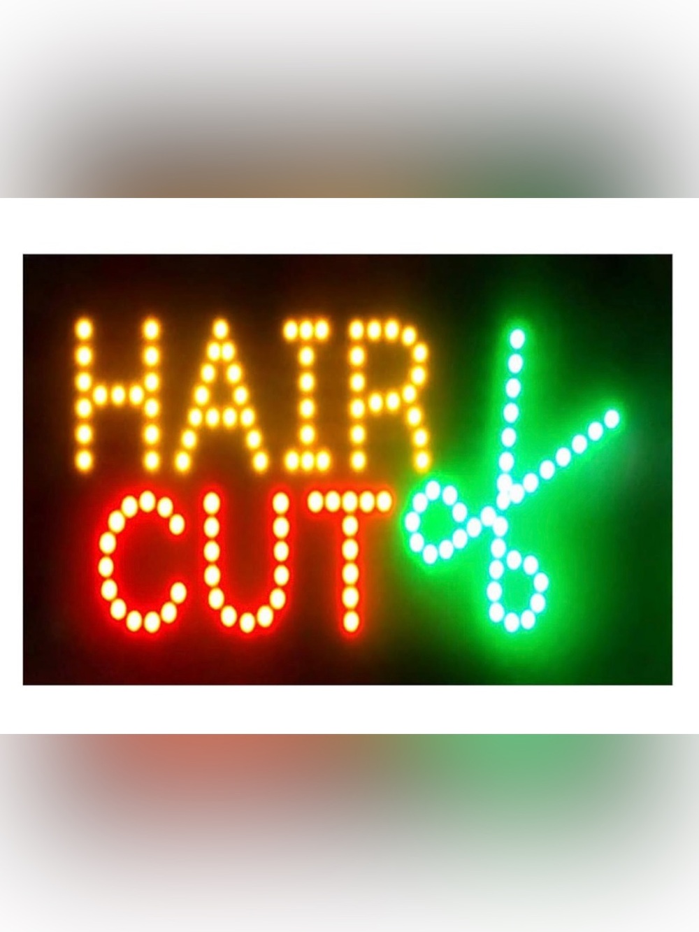 Hair Cuts Electronic Lighted Sign for Business -Flashing LED Sign w Metal Chain